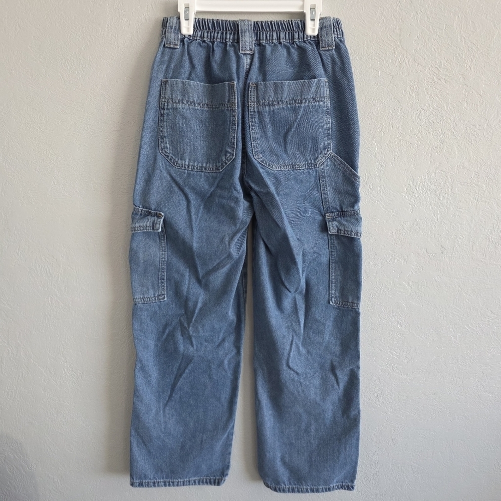 Simple Society Juniors Cargo Blue Jeans High Rise Pockets Elastic Waist Sz 3/26 - Picture 7 of 9